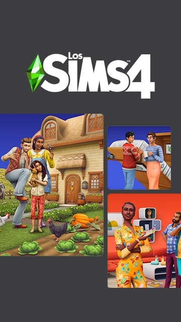 The Sims con Sims decorando y personalizando sus hogares en diferentes escenarios coloridos y creativos.